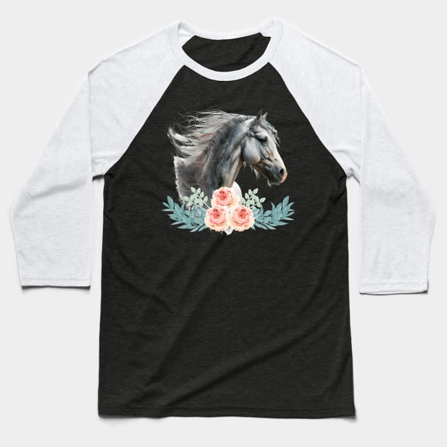 Horse Flowers Baseball T-Shirt by Jeruk Bolang